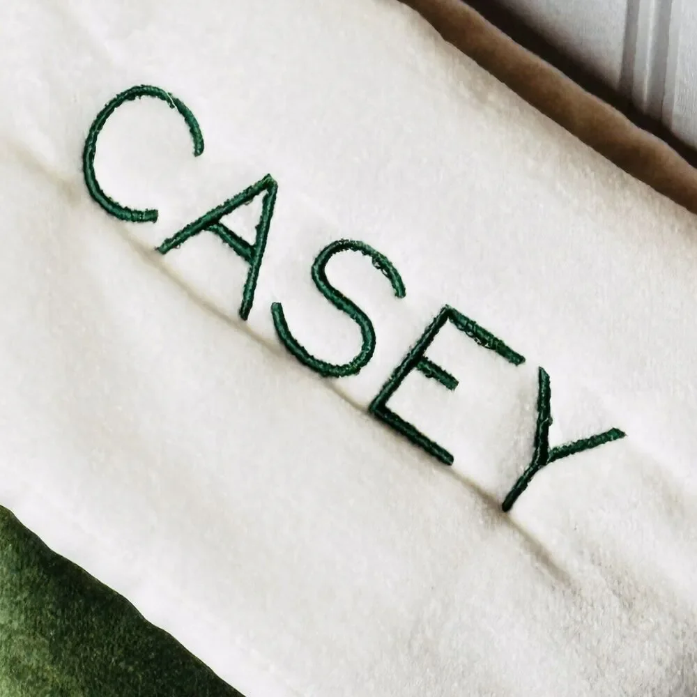West Elm CASEY Oversized Christmas Stocking Green White Velvet Mono NWOT